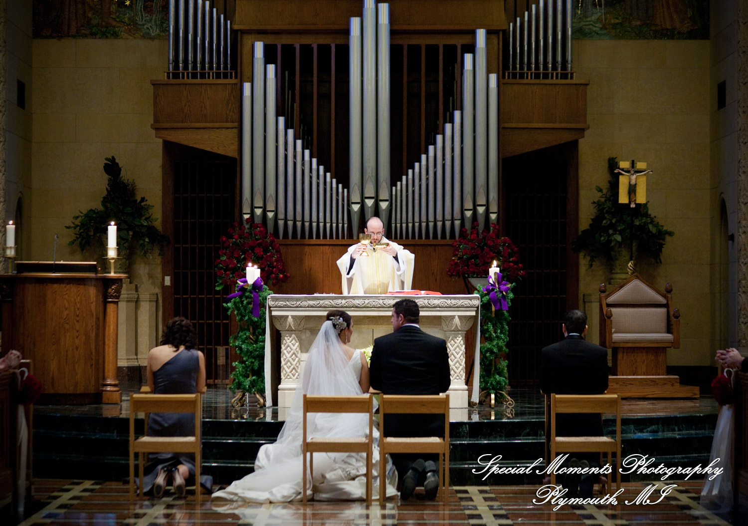 The couple at Ss. Mary & Joseph Chapel Plymouth MI wedding photograph