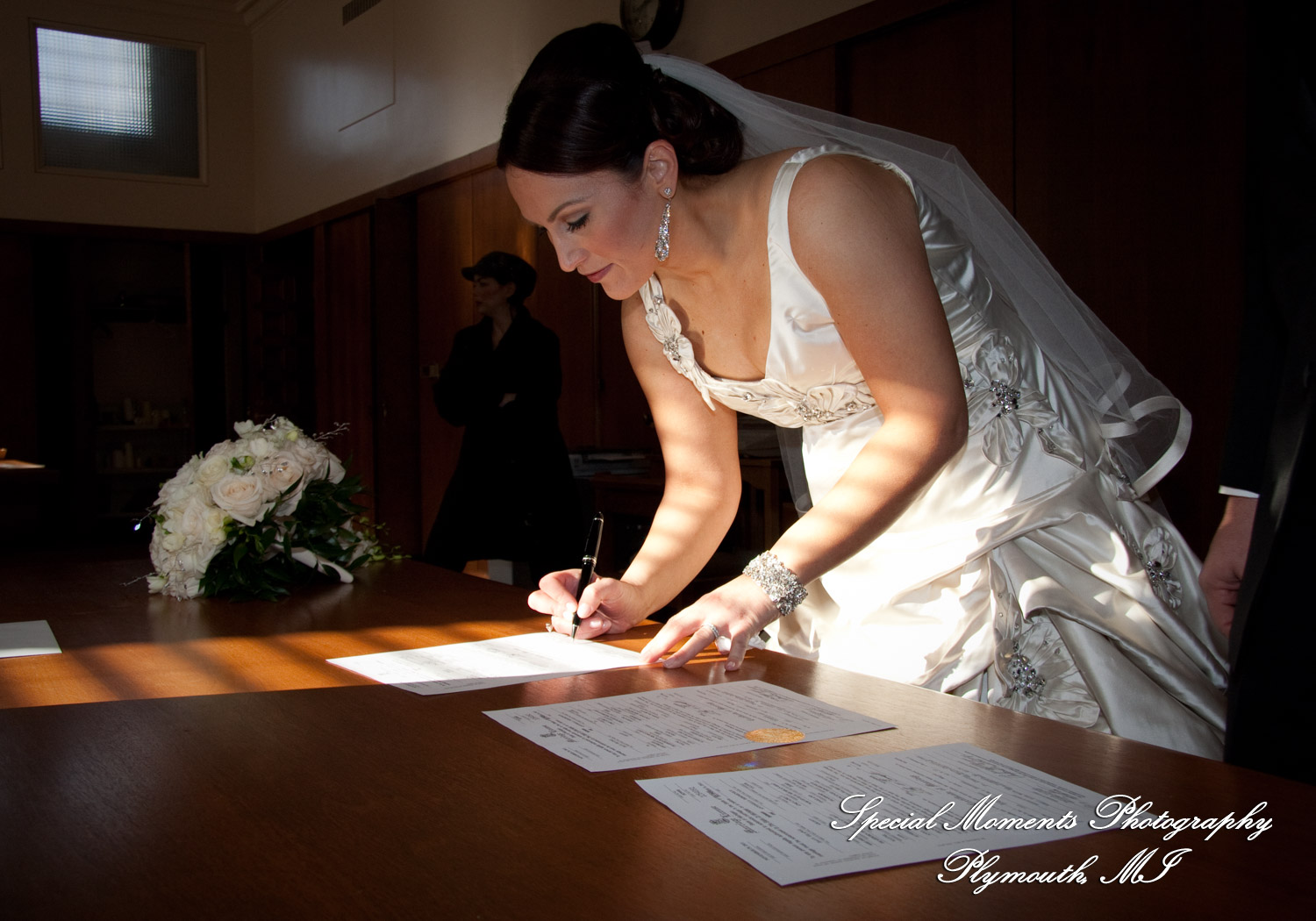 The couple at Ss. Mary & Joseph Chapel Plymouth MI wedding photograph