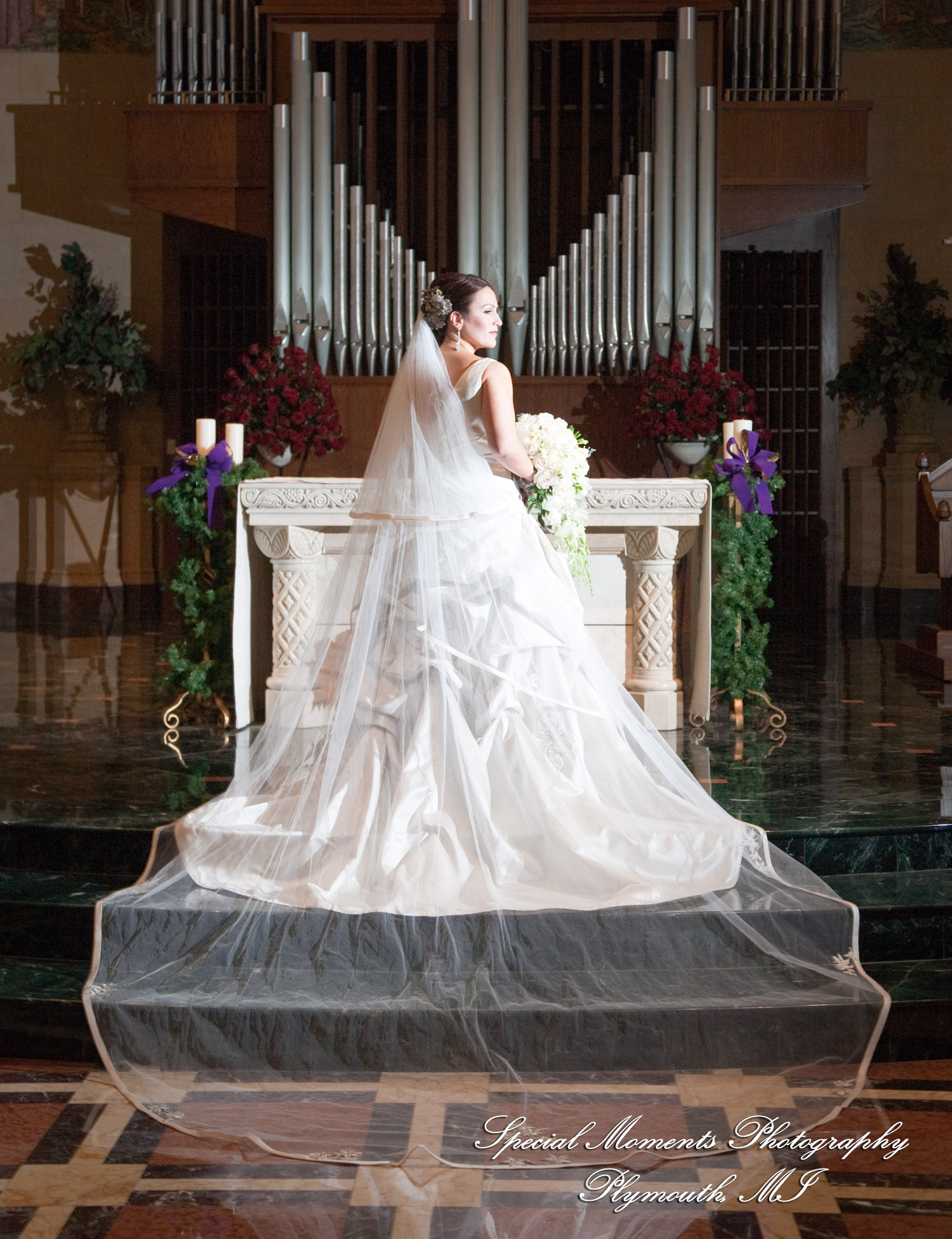 The couple at Ss. Mary & Joseph Chapel Plymouth MI wedding photograph