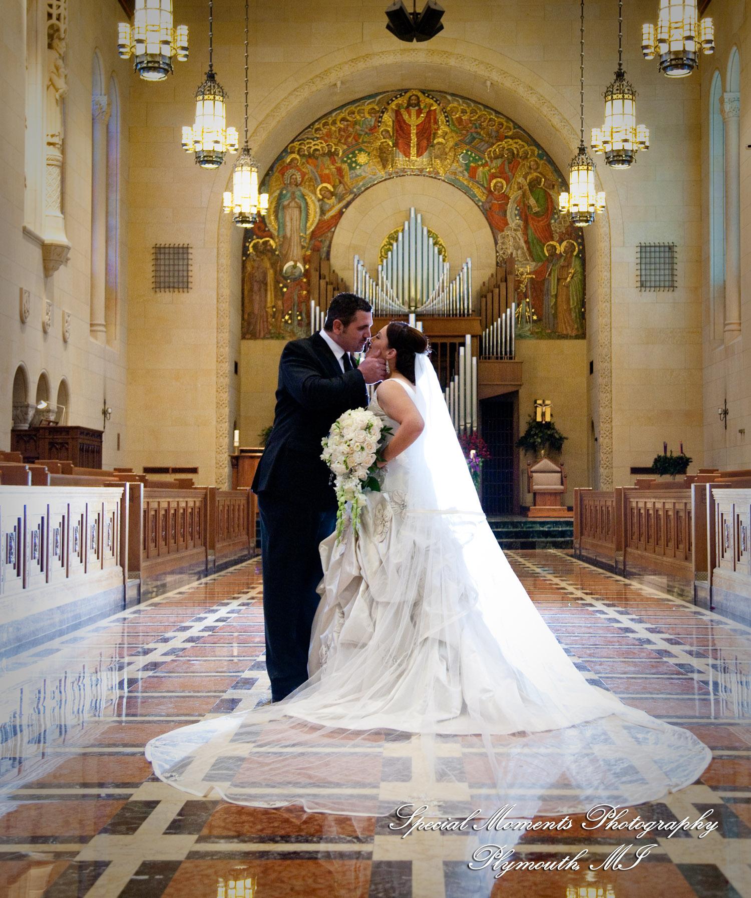 The couple at Ss. Mary & Joseph Chapel Plymouth MI wedding photograph