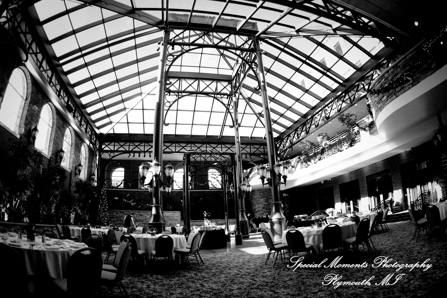 The couple at St. John's Resort Atrium Ballroom Plymouth MI wedding photograph