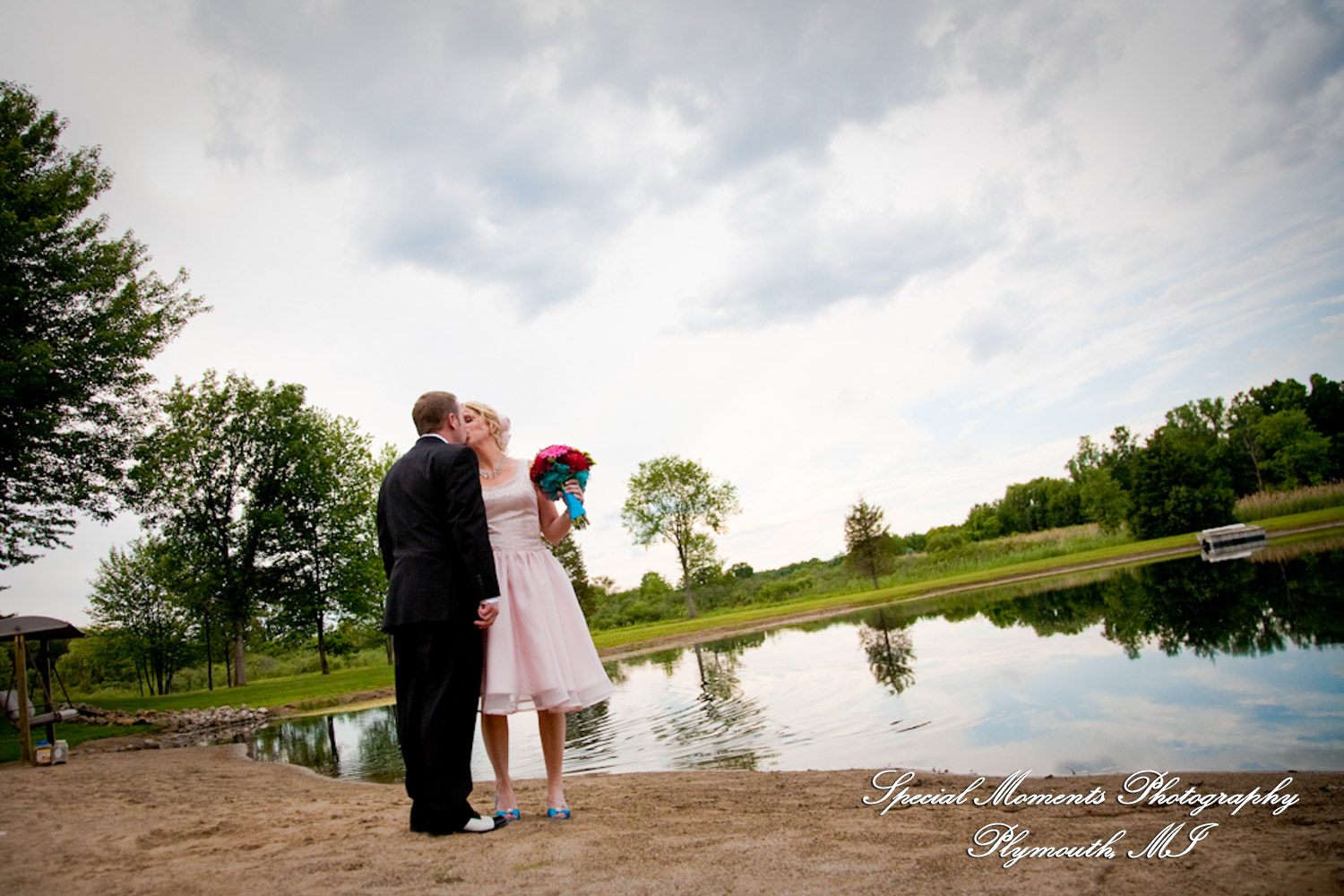 Erica & James at home backyard Tent Reception New Hudson MI wedding photograph