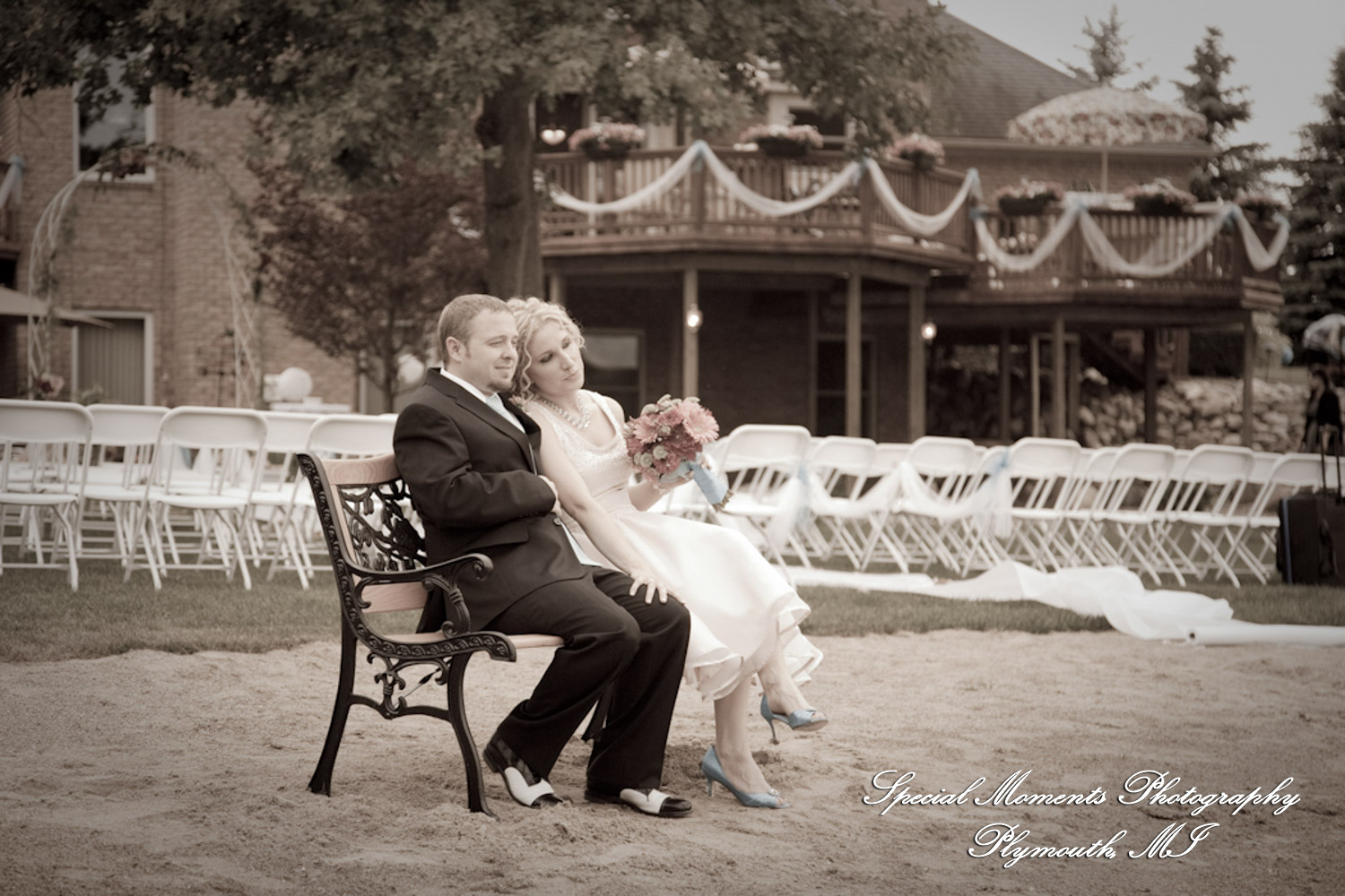 Erica & James at home backyard Tent Reception New Hudson MI wedding photograph