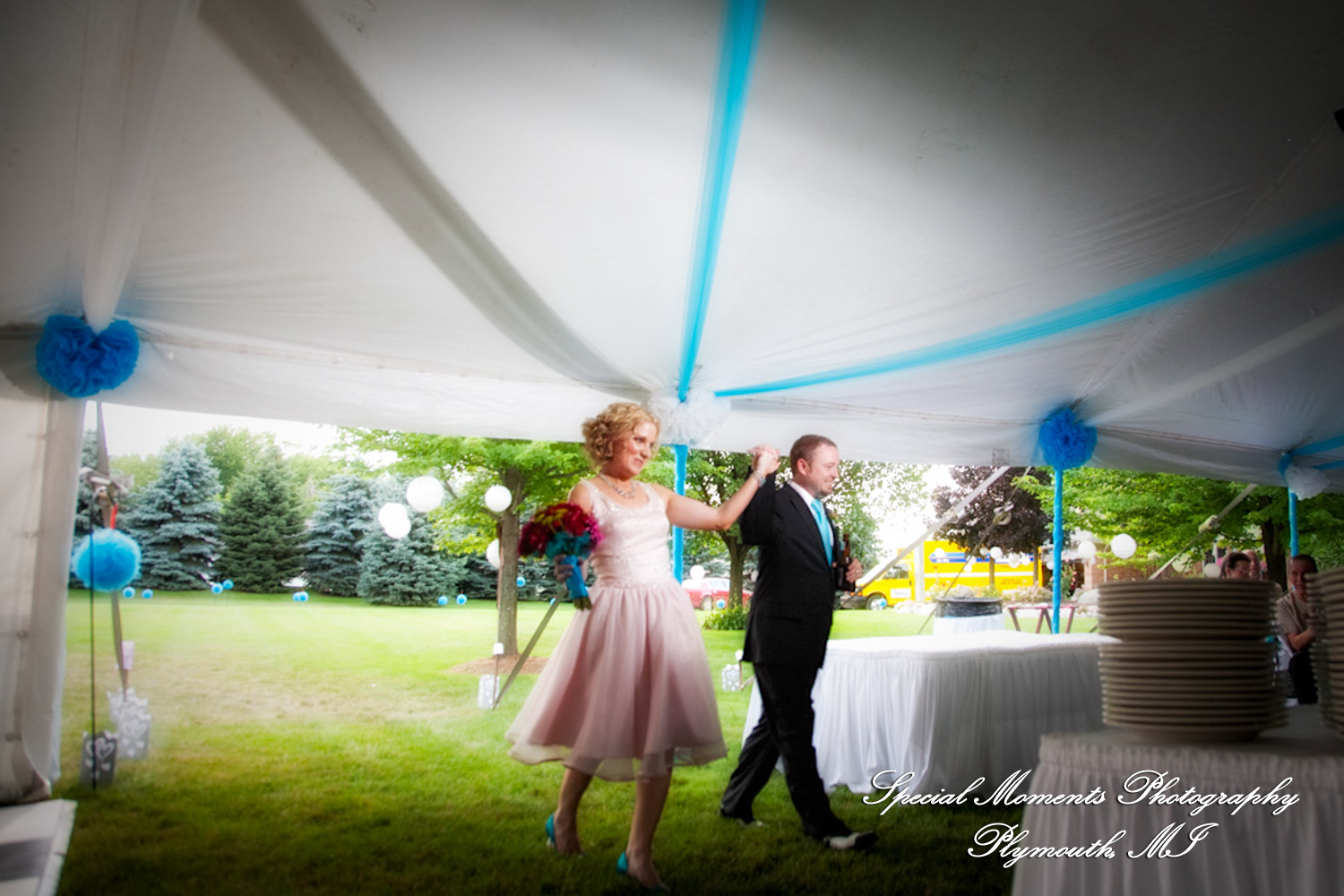 Erica & James at home backyard Tent Reception New Hudson MI wedding photograph