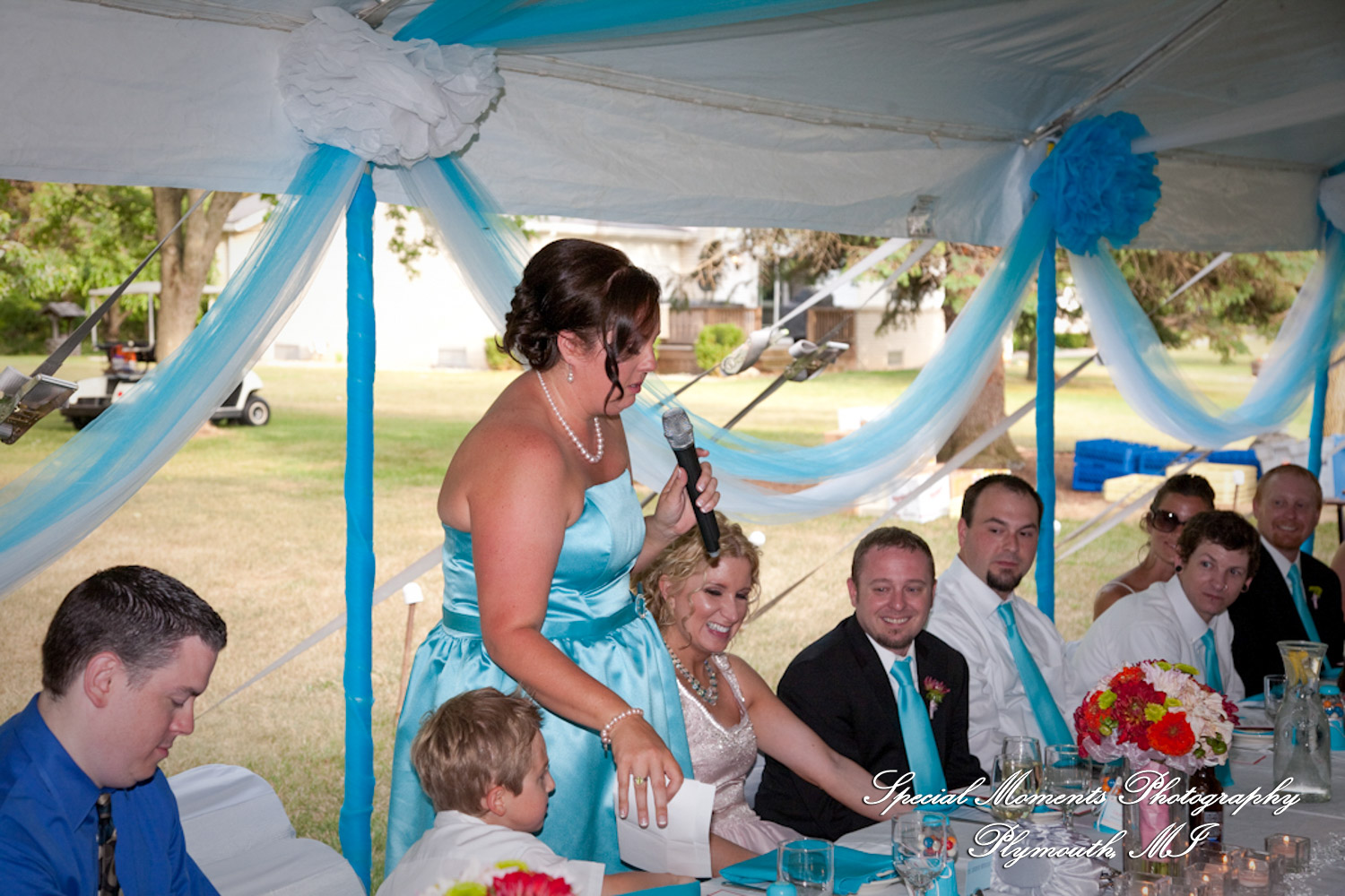 Erica & James at home backyard Tent Reception New Hudson MI wedding photograph