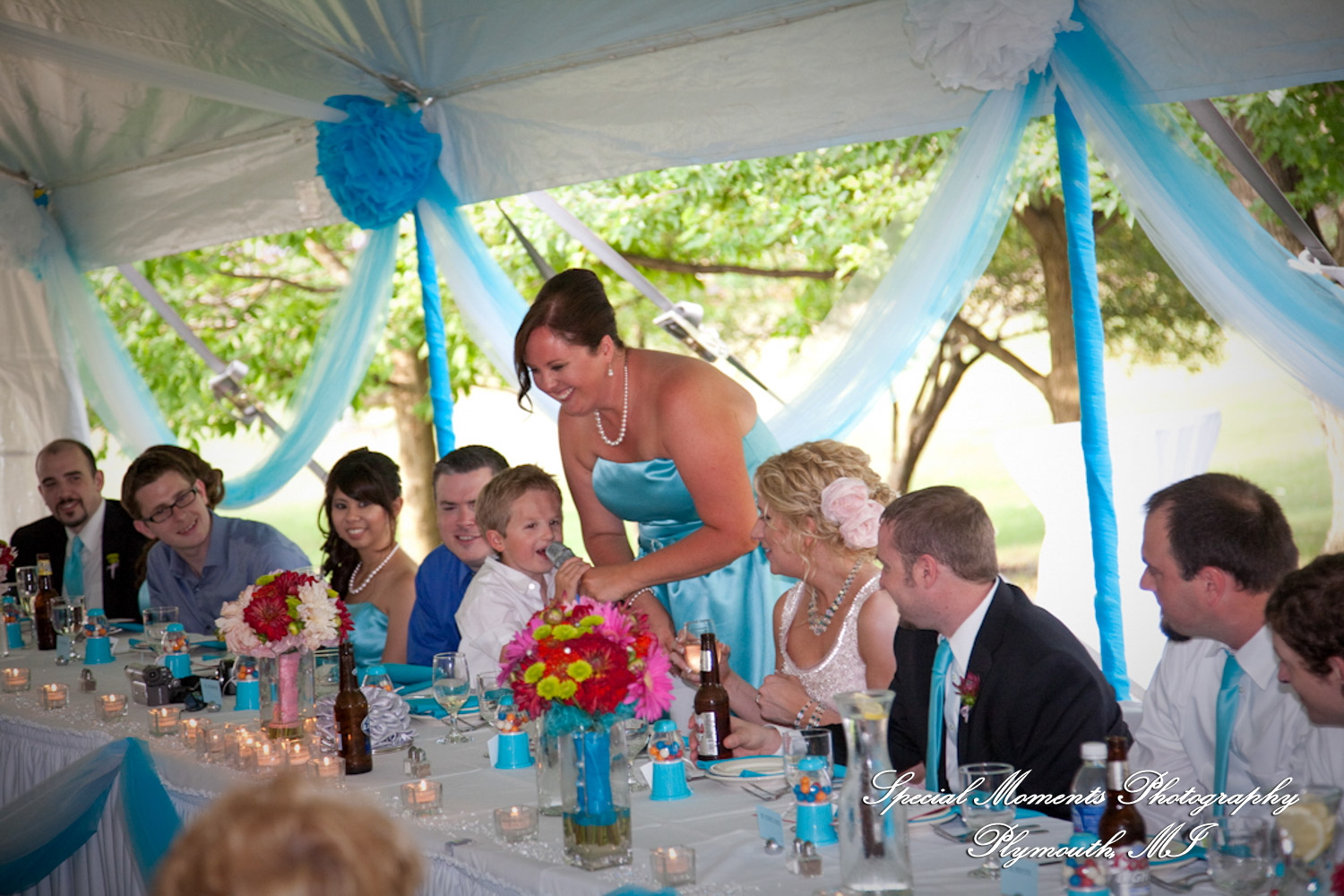 Erica & James at home backyard Tent Reception New Hudson MI wedding photograph