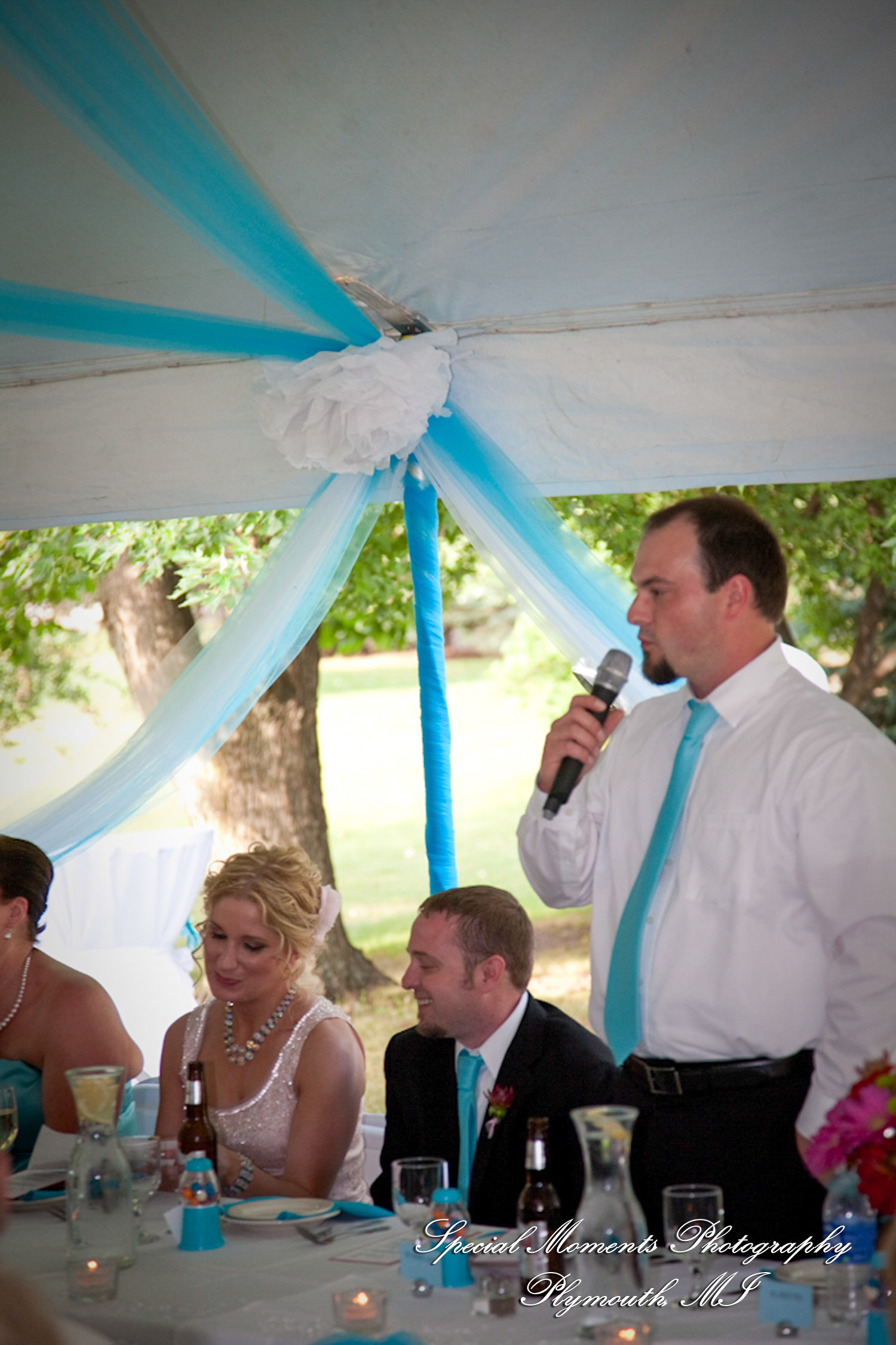 Erica & James at home backyard Tent Reception New Hudson MI wedding photograph