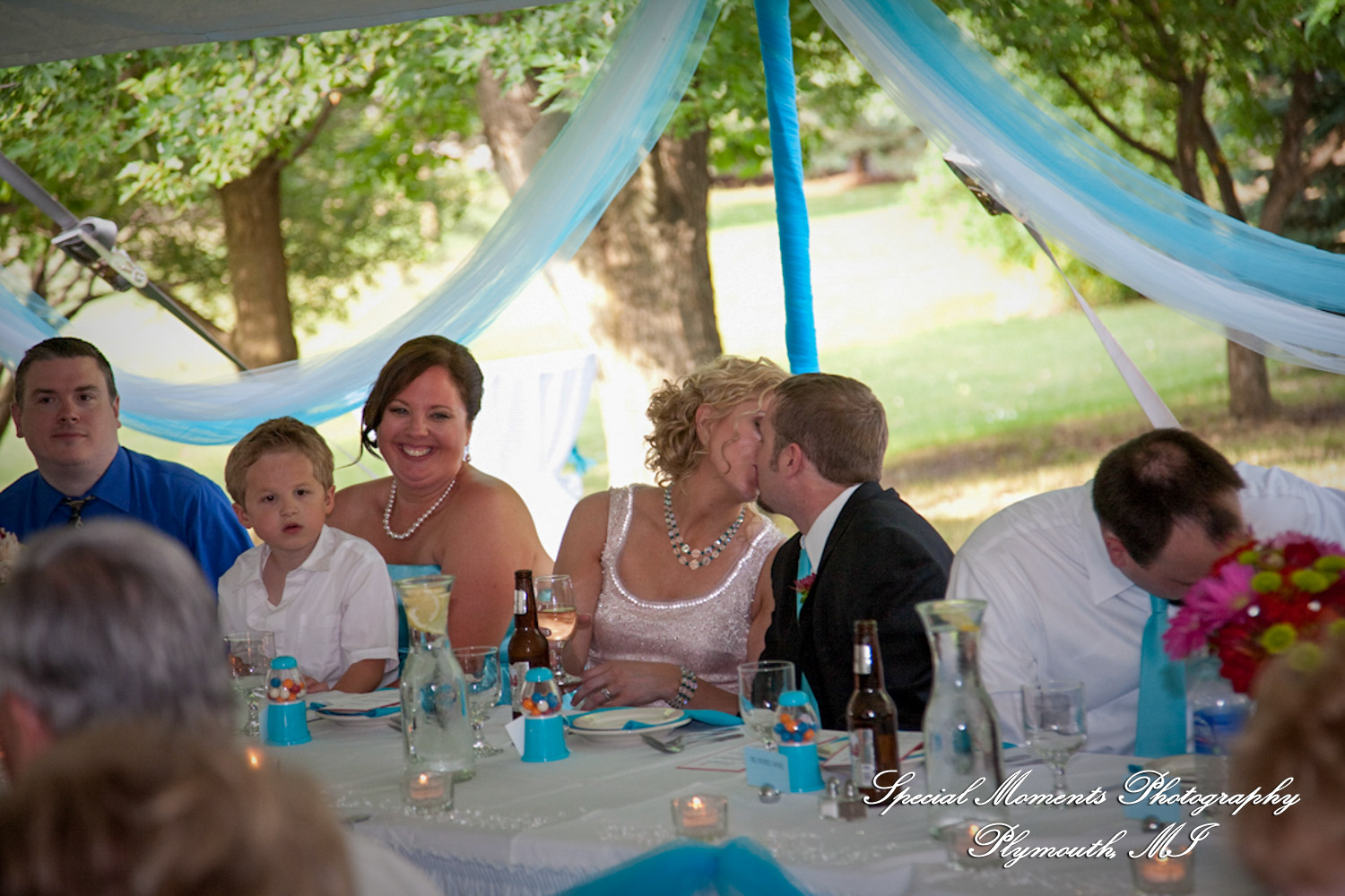 Erica & James at home backyard Tent Reception New Hudson MI wedding photograph
