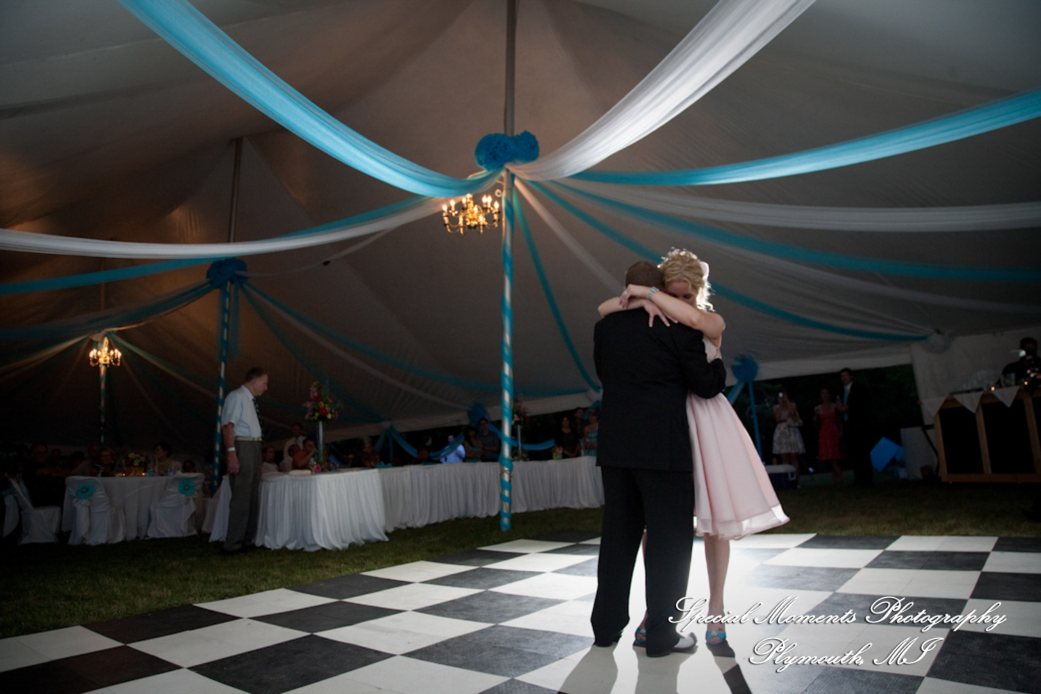 Erica & James at home backyard Tent Reception New Hudson MI wedding photograph