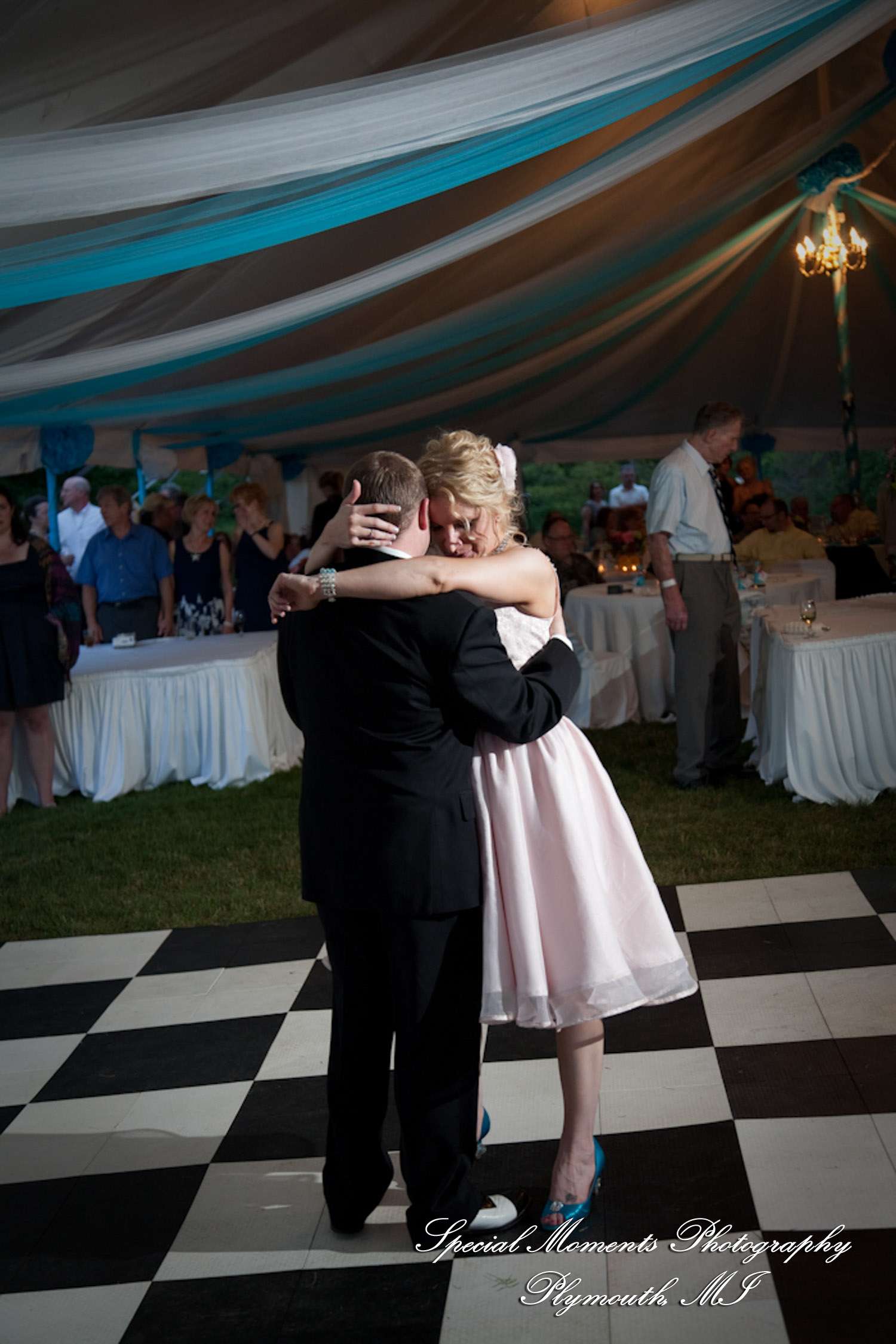 Erica & James at home backyard Tent Reception New Hudson MI wedding photograph