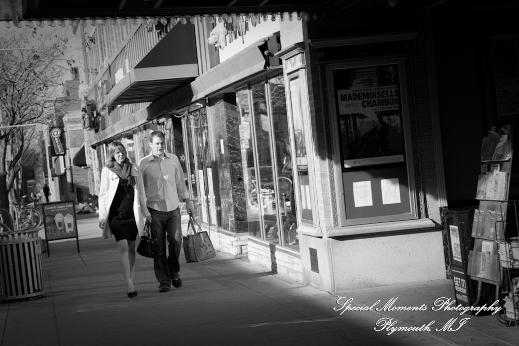 Jill & Connor in downtown Ann Arbor MI engagement photograph
