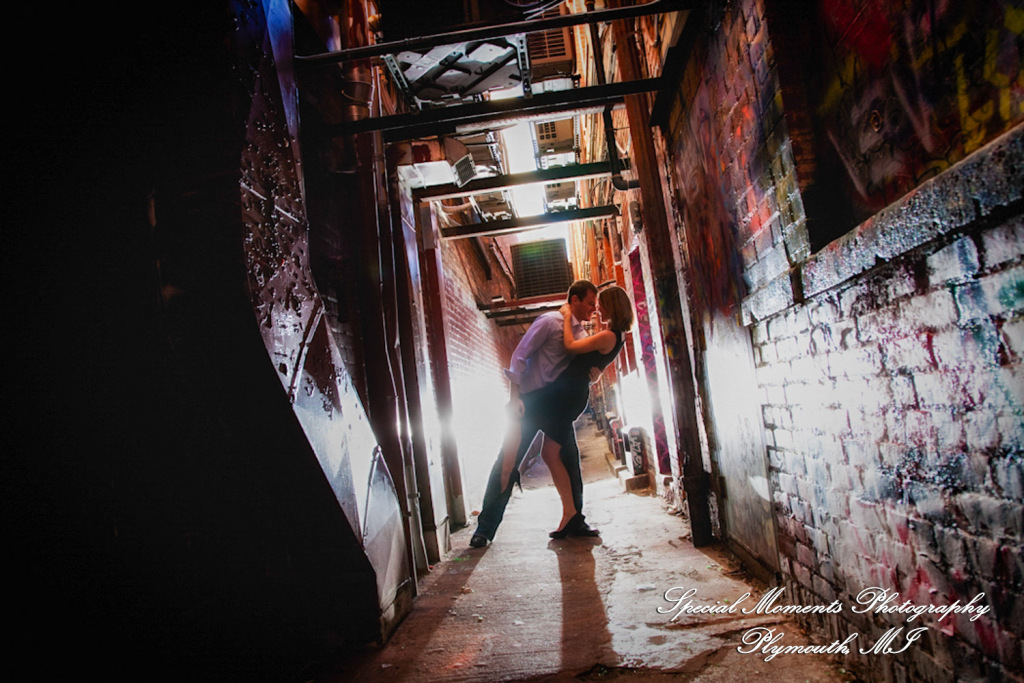 Jill & Connor in downtown Ann Arbor MI engagement photograph