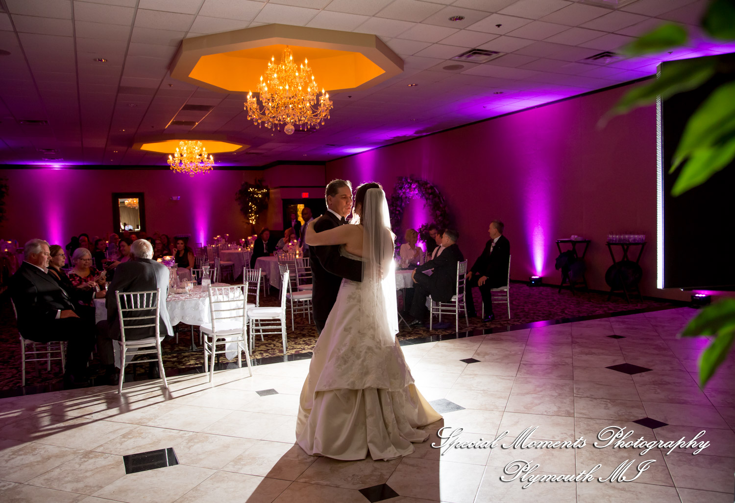 Tonya and Kevin share a their first dance during the evening at Crystal Gardens in Howell.
