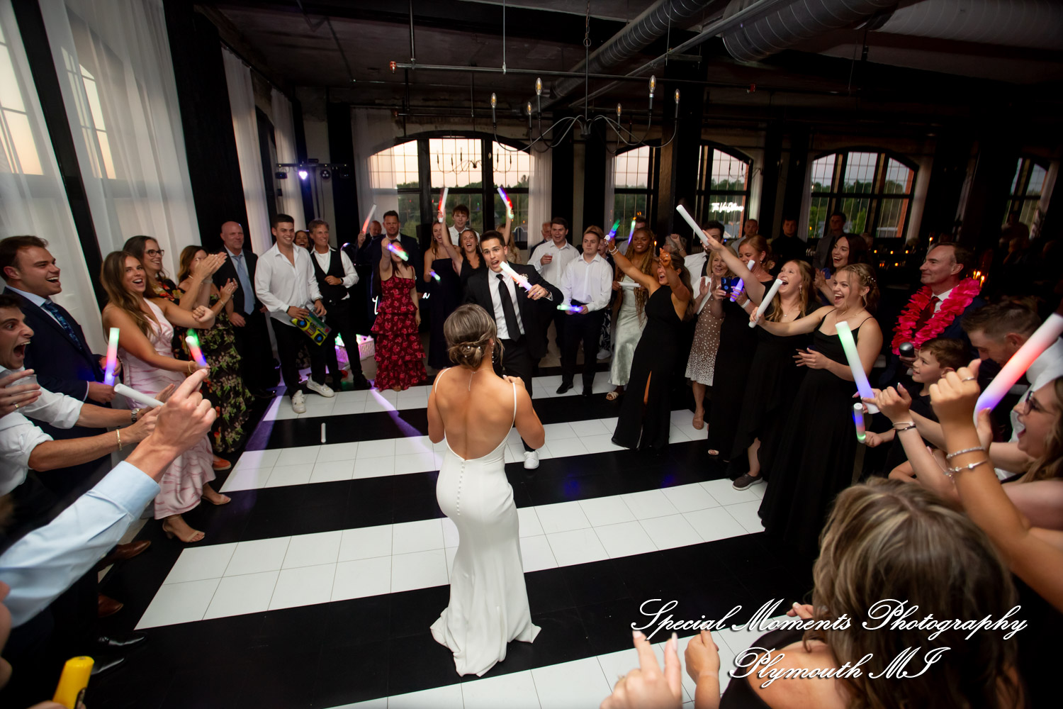 Wedding reception dance floor celebration at The Collins at the Clocktower in Chelsea MI